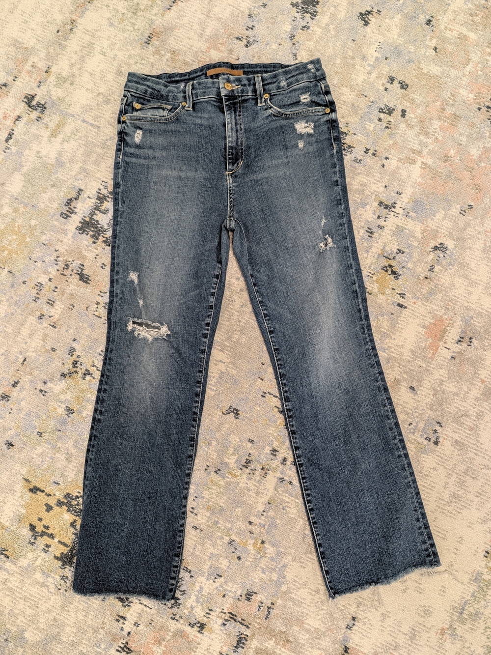 Joe's Distressed Dark Blue Crop Jeans - Classic Straight Fit